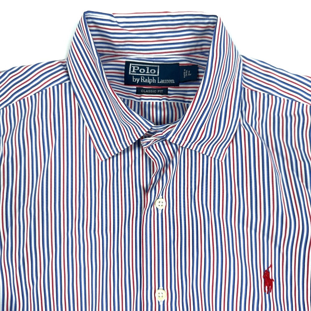 Ralph Lauren Classic Fit Blue‎ Striped Men's Button Up Shirt - Size: L